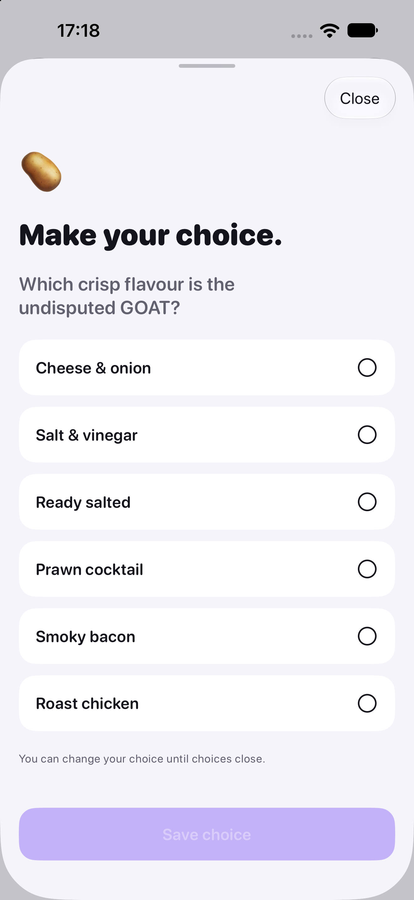Choosing a favourite crisp flavour in Pools